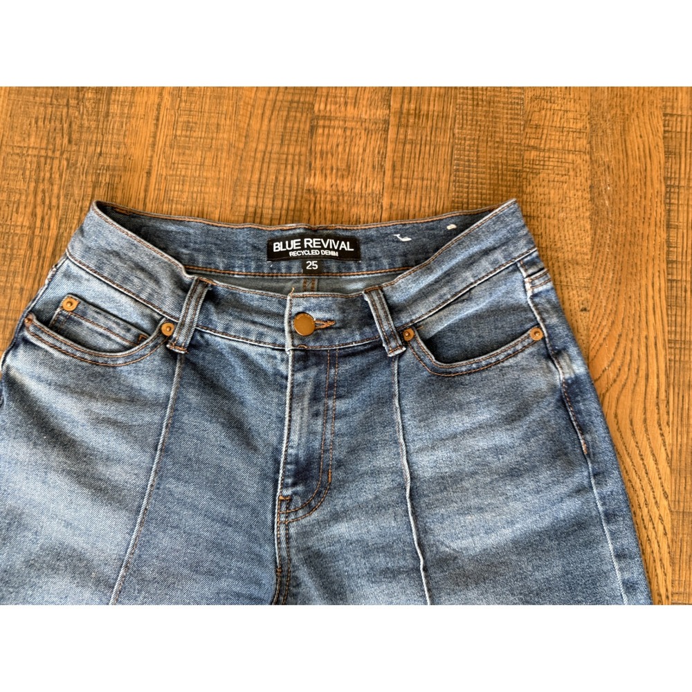 Blue Revival Recycled Denim Wide Leg Cuffed Seam Front Jeans Medium Wash Size 25 - Picture 2 of 8